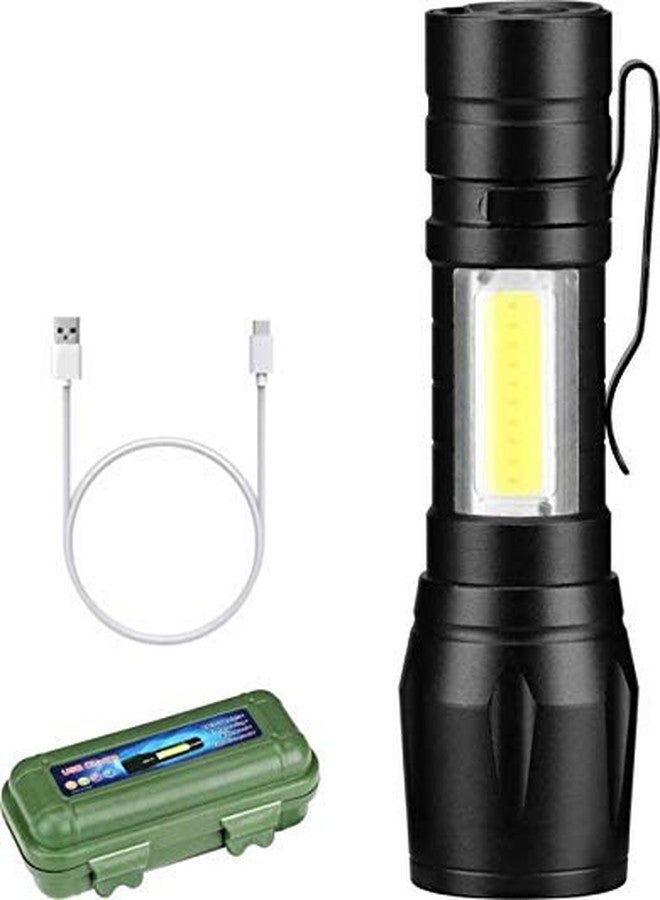 Desidiya LED Flashlight with COB Light Mini Waterproof Portable LED Flashlight USB Rechargeable 3 Modes Light Flashlight - Black - Image 1